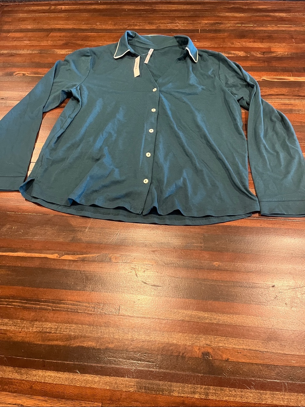 Soma Teal Long-Sleeve Button-Down Shirt with Contrast Collar pajama